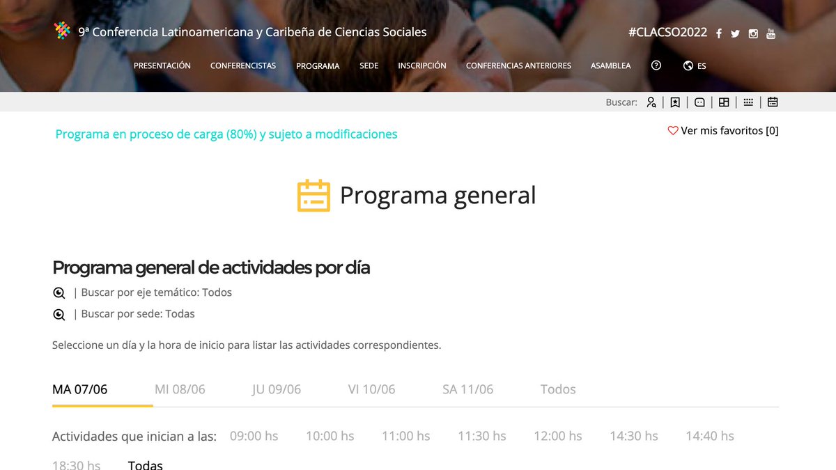 _CLACSO's tweet photo. 🌎¿Vienes a #CLACSO2022?
+ de 1000 actividades con + de 3500 conferencistas, panelistas y ponentes
❗️Encuentra en el programa general y agenda las actividades en las que quieres participar
🖇️Más información: https://t.co/yzuGbtIUPH https://t.co/C1iqYq6Kgx