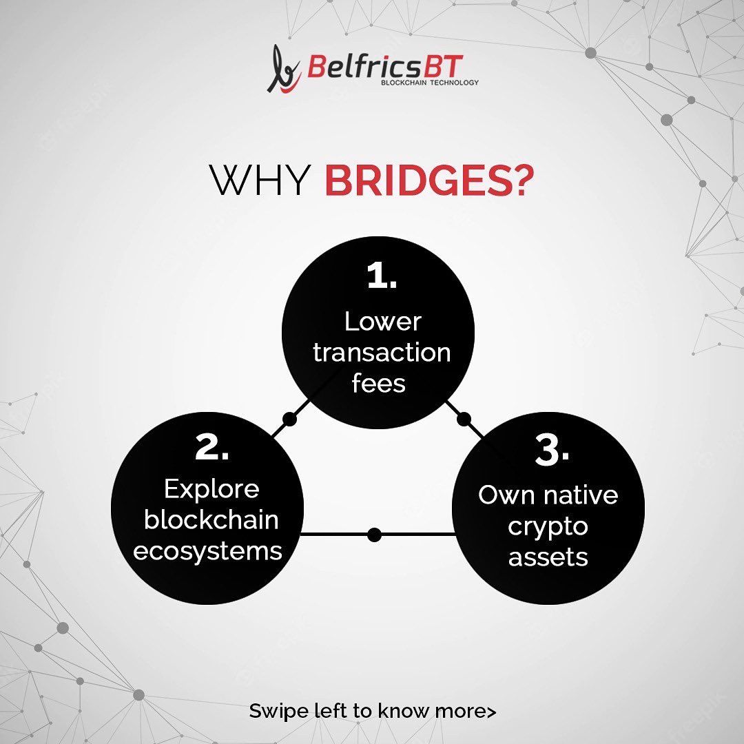 belfricsbt's tweet photo. Blockchain bridges, often referred to as network bridges, are programmes that allow users to transfer #digitalassets from one #blockchain to another.

Make your #datatransactions easy &amp; convenient using Blockchain bridges!

#BelfricsBT #blockchainbridges https://t.co/Ijq39IcbLc