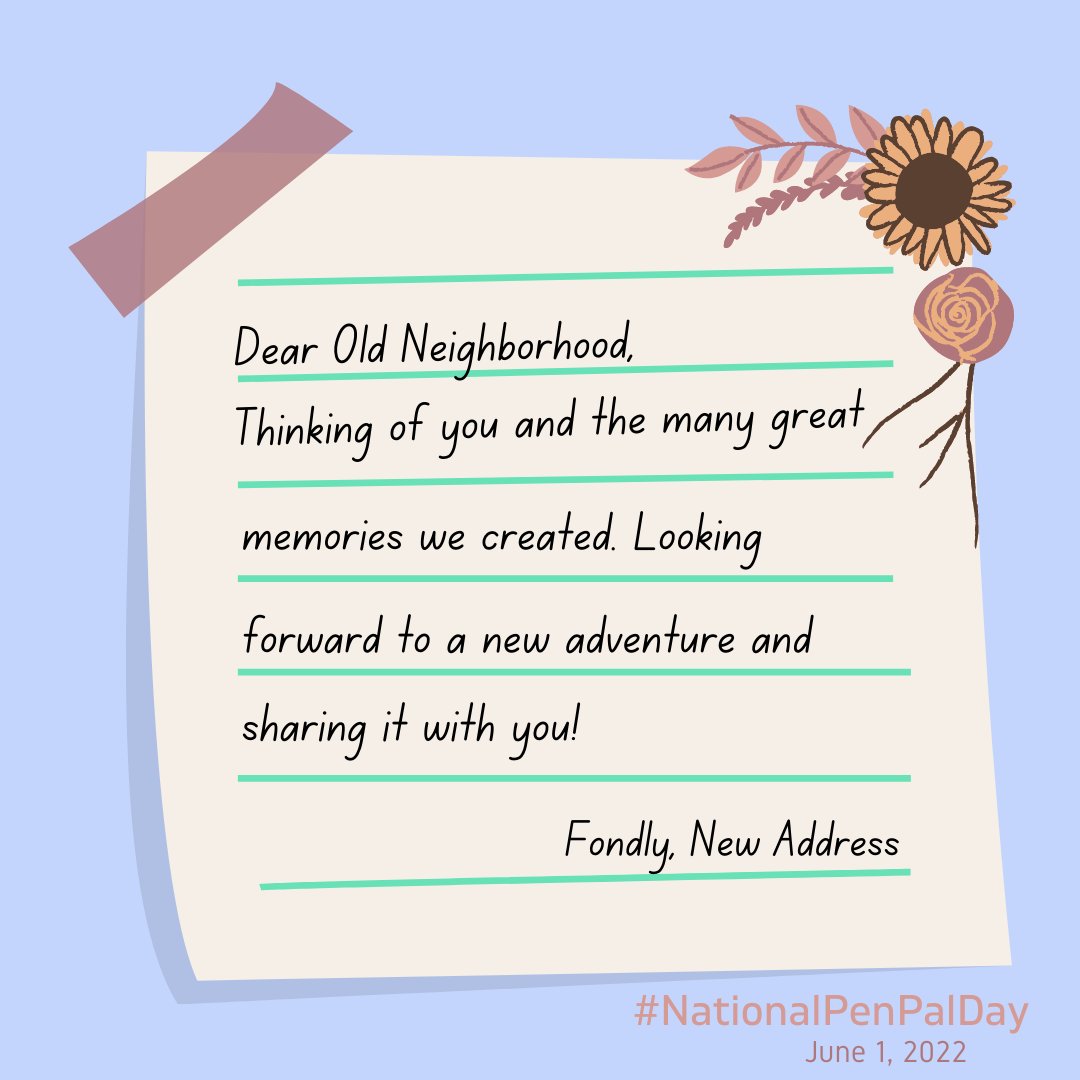 MOVINGdotORG's tweet photo. Just because you move homes doesn’t mean that you need to lose touch. This #NationalPenPalDay pick up some pen and paper and keep contact the old fashioned way! https://t.co/5ZLsbOIn8c