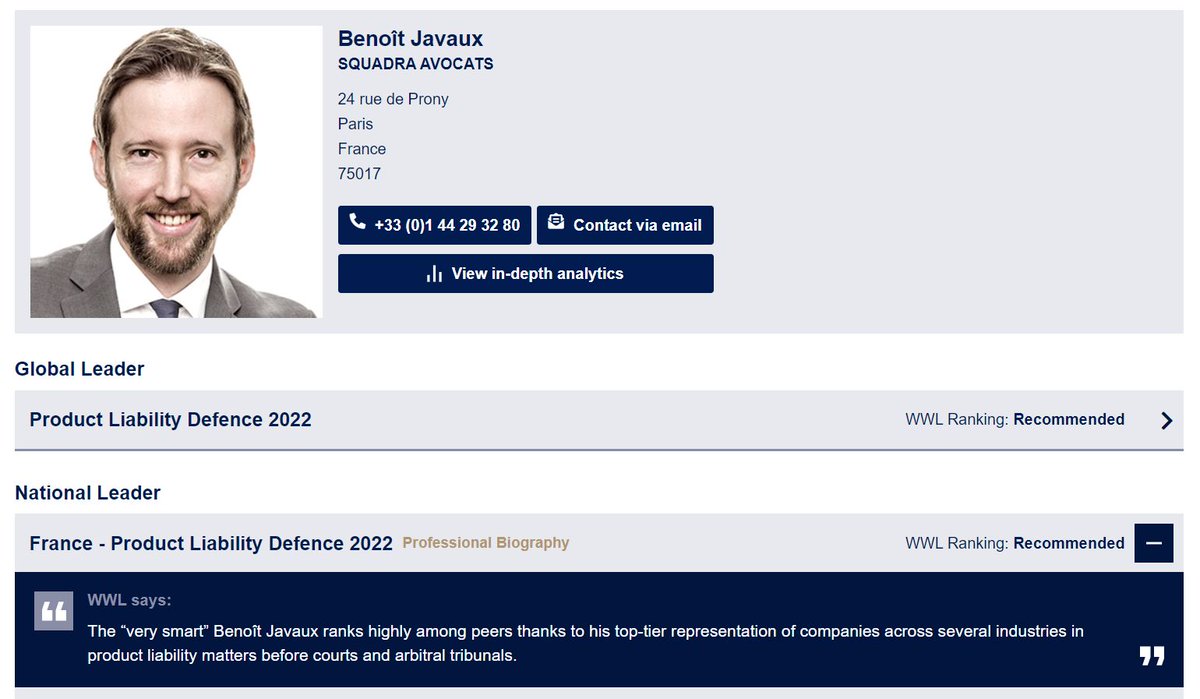 Nous sommes ravis de voir que notre associé <a href="/BenoitJavaux/">Benoit Javaux</a>  apparaît une nouvelle dans le classement du Who's Who Legal France 2022 !