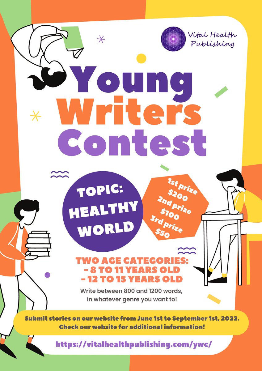 Calling all young writers! Winner's works will be published, even though this graphic doesn't say so!
vitalhealthpublishing.com/ywc/
#writing #writingcommunity #writings #writinglife #writingthought #writingchallenge #writingislife   #WritingQuotes
