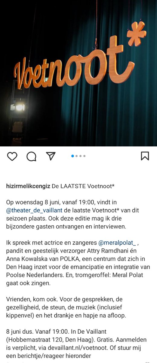 HizirCengiz's tweet image. De laatste Voetnoot* vindt plaats op 8 juni, vanaf exact 19:00, in @devaillant: drie een-op-eengesprekken, over (de problemen rondom) arbeidsmigrantie, integratie, geestelijke verzorging, Turks-Koerdische cultuur, muziek van Meral Polat, een borrel, gratis toegang. Kom je ook?