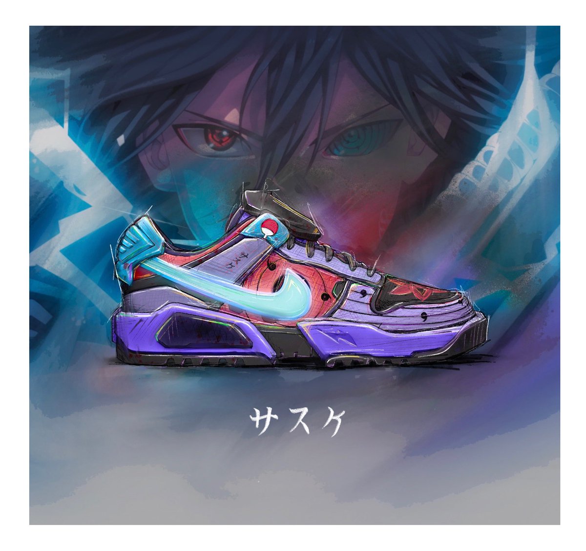 The <a href="/RTFKT/">RTFKT</a> community really made me jump back on the iPad and start drawing again. Done a quick Sasuke inspired Cyber Kicks concept 

Really bullish on jumping back on Procreate and doing stuff ✍️

<a href="/Zaptio/">Zaptio RTFKT</a> <a href="/benitopagotto/">Benit0 🪬</a> <a href="/clegfx/">ClegFX</a>