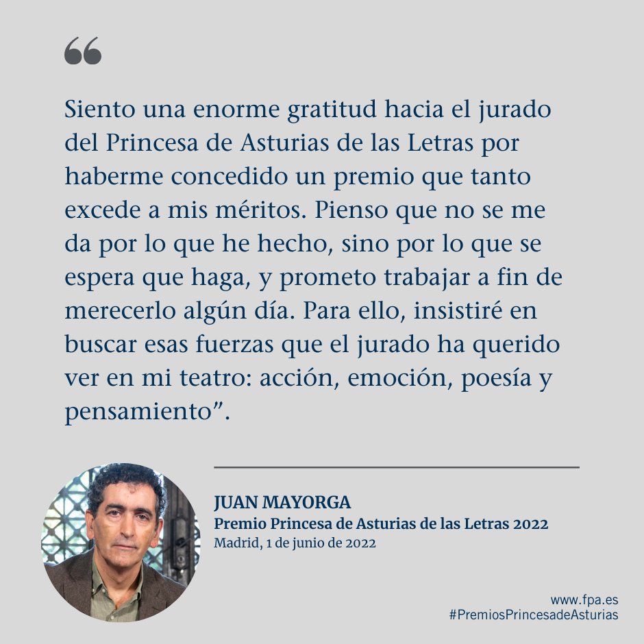 Declaraciones de Juan Mayorga tras la concesión del Premio Princesa de Asturias de las Letras 2022.

#PremiosPrincesadeAsturias
