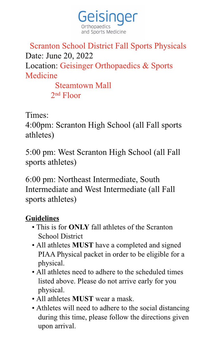 Important information for Fall Sports Physicals:
