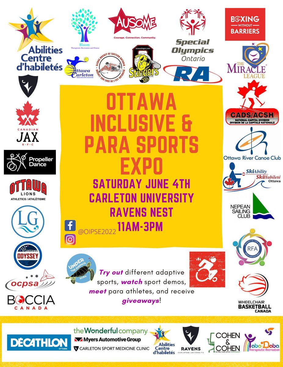 Interested in learning more about what inclusive programs (recreational &amp; sports) are available in the Ottawa Region. Join us on Saturday, June 4th at Carleton University to see what's out there!
Learn more: fb.me/e/3fwlAbl4d
#oipse2022