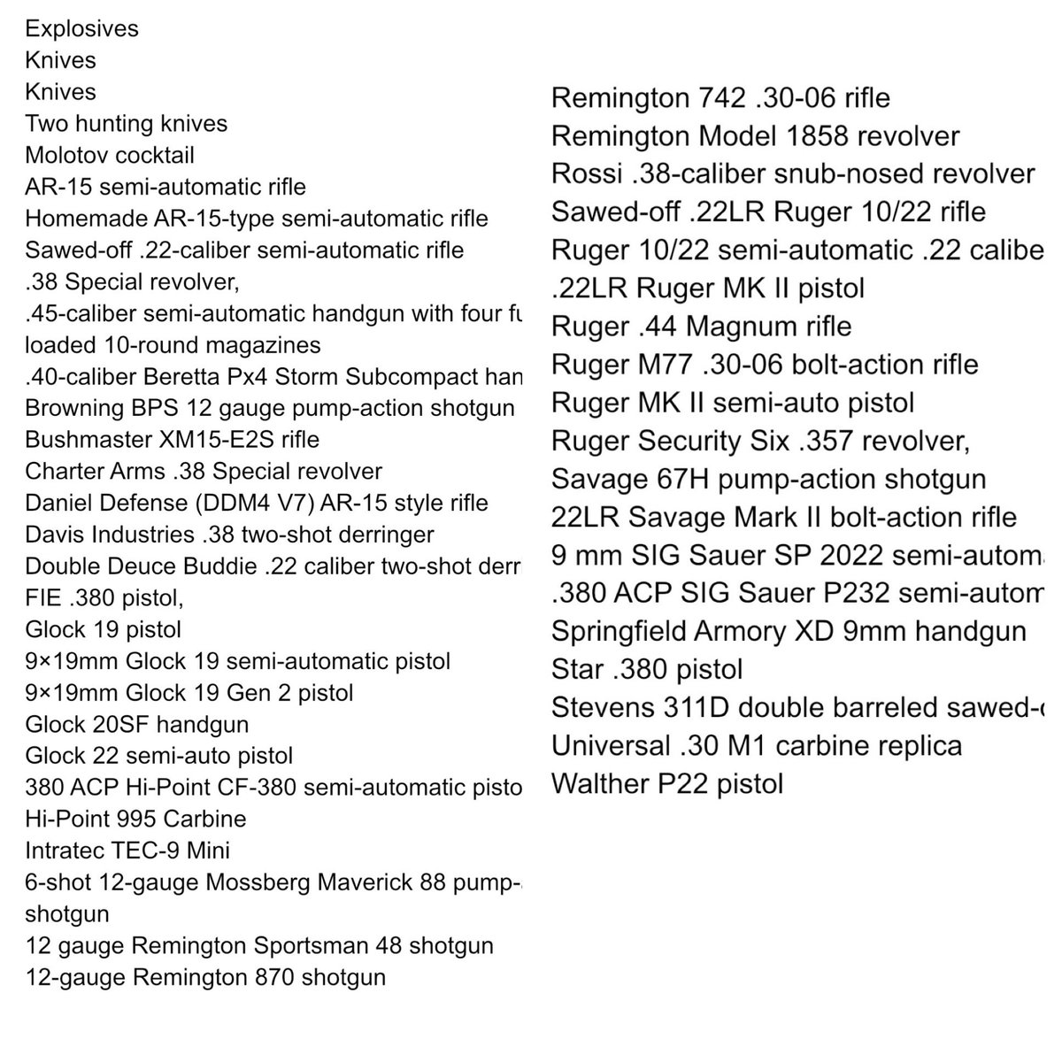 JenB_Fraser's tweet photo. List of all weapons used in mass school shootings since 1979. #schoolshooting #massshooting #Uvalde https://t.co/tRR1Jm81Hw