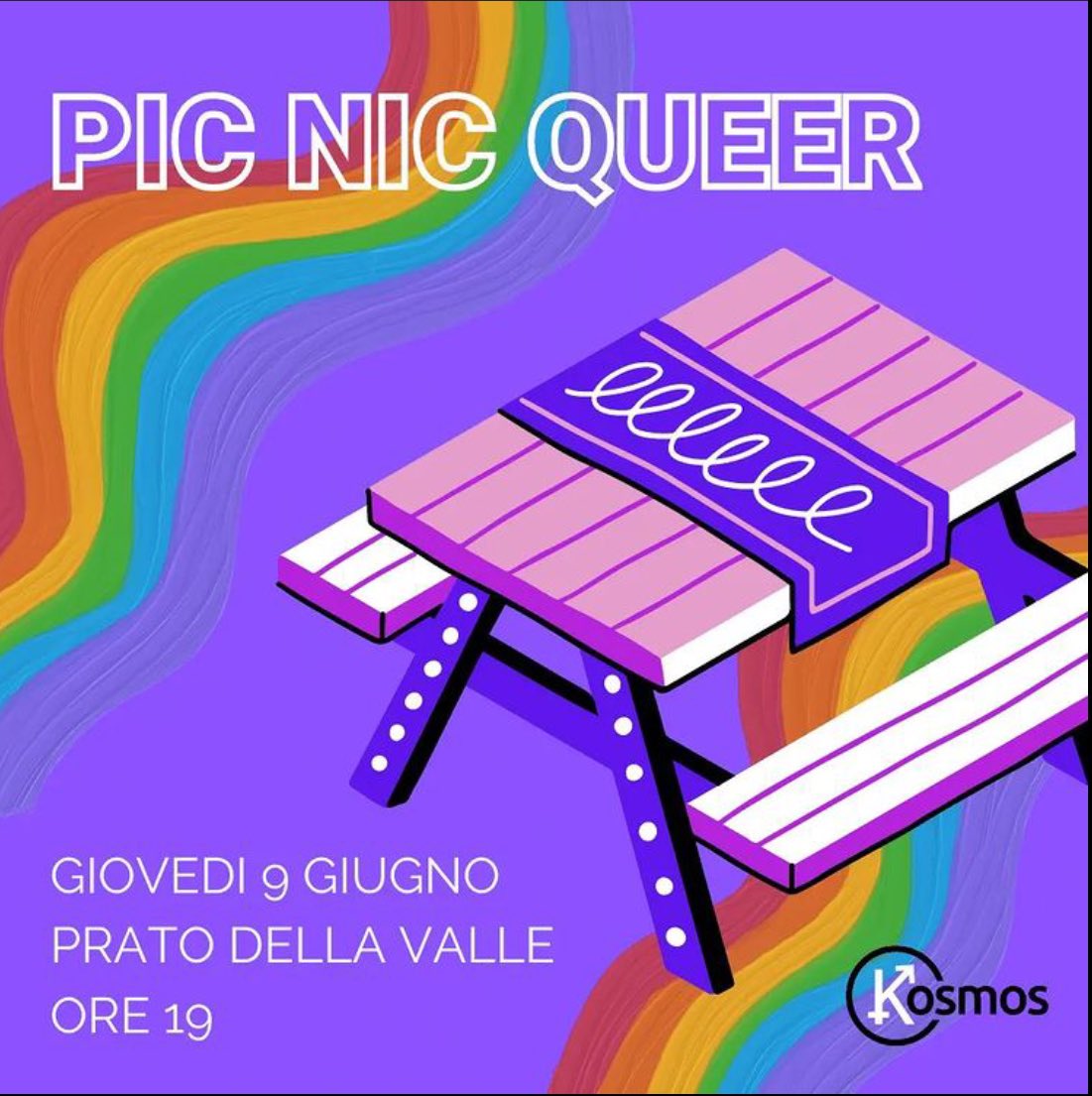 kosmos_padova's tweet photo. Buon mese del #pride ! 
Questo giovedì non ci sarà l’inclusivitea, ma questo mese vogliamo creare delle occasioni di espressione e socializzazione all'interno della comunità. 
Il 9 Giugno Armati di telo, cibo e birretta e vieni a farci compagnia alle ore 19 in Prato della Valle! https://t.co/egCCYlzLAi
