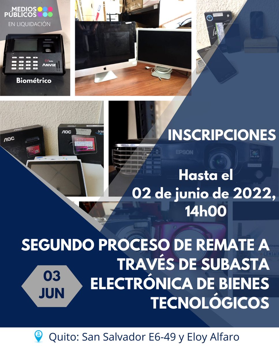 PublicosEC's tweet photo. #ATENCION | PRIMER PROCESO DE REMATE A TRAVÉS DE SUBASTA ELETRÓNICA DE BIENES TECNOLÓGICOS
1. Ingresa: 
https://t.co/IPMGIOYDUO
2. Recuerda leer:
• BASES BIENES TECNOLÓGICOS: https://t.co/uD0Nw0bW6u
• INSTRUCTIVO BIENES TECNOLÓGICOS: https://t.co/grLQF81lAF https://t.co/E2e891RH6g