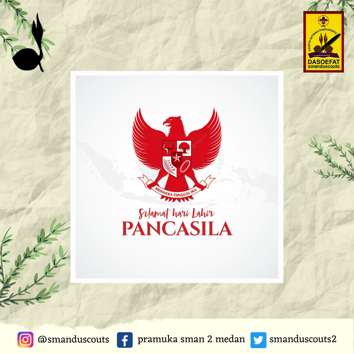 smanduscouts2's tweet photo. Salam Pramuka!

Selamat Hari Lahir Pancasila. Kita jaga tali persaudaraan dari semua perbedaan dengan rasa cinta dan kasih demi menjaga peradaban yang maju, sentosa, dan bahagia.

Salam Pramuka!

#pramukasman2medan #smanduscout https://t.co/kwcIoGIVQS