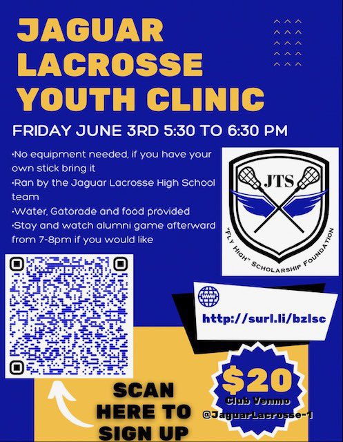 🚨Reminder:🚨Our Seckman alumni game is this Friday 6/3 7:00-8:00pm. Food and drinks will be provided! Also, be sure to check out our Youth Clinic before the game. $20 and no equipment needed. #GoJags #JagFam