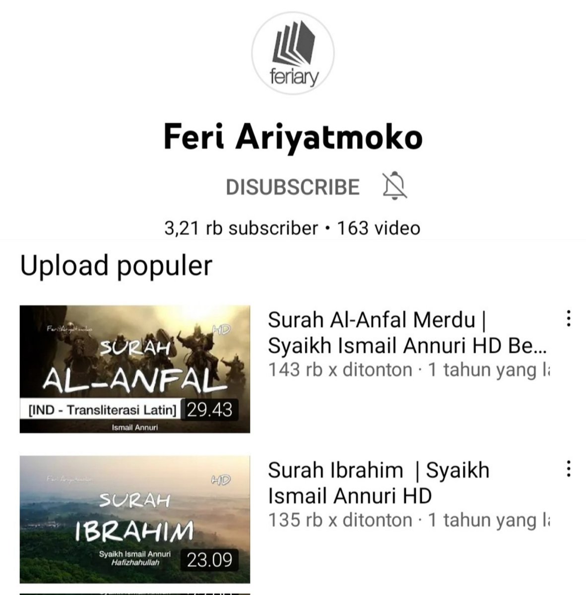 mahmudiim's tweet photo. 4. Ini chanel youtubenya. Awalnya ga sadar kalau punya dia, ternyata pas dikonfirmasi; memang benar. Dari dulu teman di wisma bias squad gak ada yg dikasih tau, tp diam2 karyanya masyaallah. Viewersnya lumayan, misal saja kalau dikalikan dengan pahala, yah.... https://t.co/XF7HqAUfAC