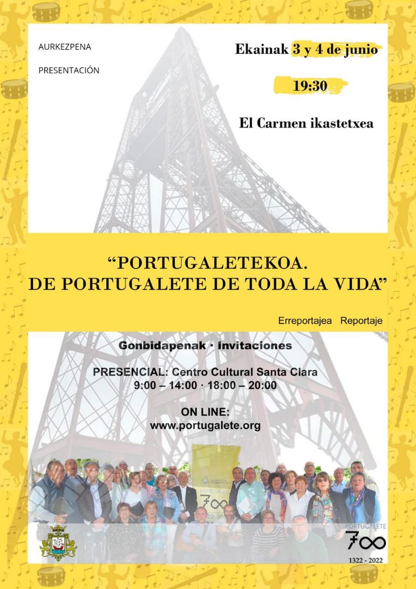 portugalete700's tweet photo. Os recordamos que el viernes 3 y sábado 4 de junio se presentará el reportaje "Portugaletekoa, de Portugalete de toda la vida" en el Colegio Nuestra Señora del Carmen. Las entradas del estreno en https://t.co/87fU3U26x8 o en Santa Clara.

#portugalete700 https://t.co/dm5uEYCYEc