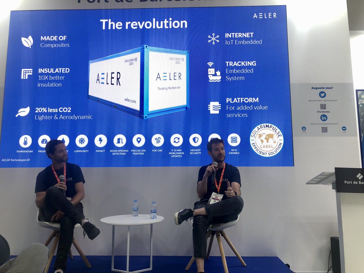 Presenting on @portdebarcelona stand at the @SILBarcelona. Efficiency, sustainability and visibility  are some of the objectives we are targeting with our #container. #greenlogistics #RocktheBox #AELERonTour