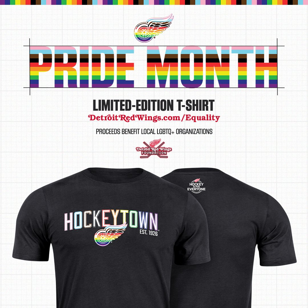 Happy #Pride Month! 🏳️‍🌈

We are proud to support and celebrate Hockeytown's commitment to equality and inclusion in hockey by offering a Limited-Edition Pride Month T-shirt.

Get yours: detroitredwings.com/equality