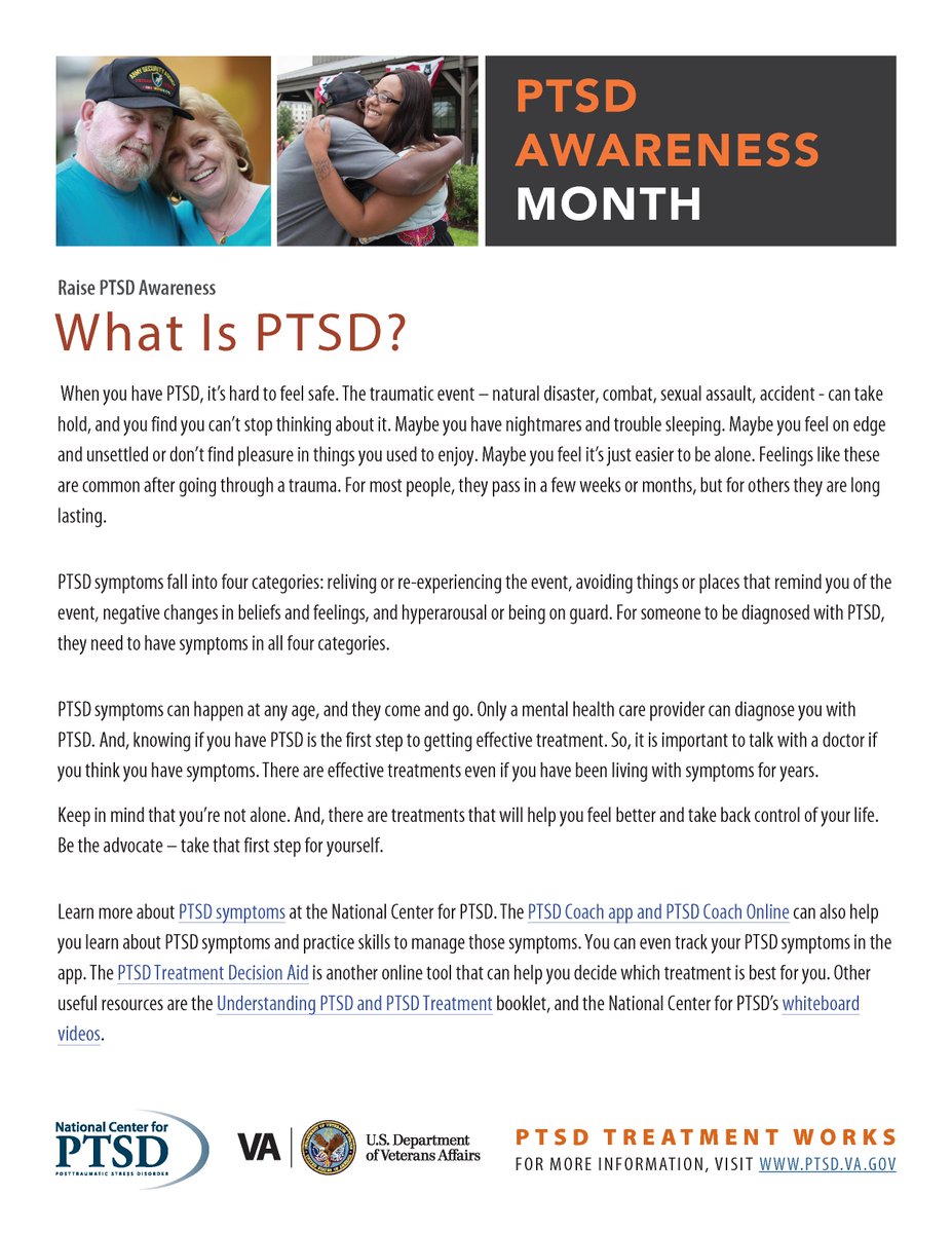 ttpster's tweet photo. June is PTSD Awareness Month. Help raise PTSD awareness and spread
the word with @VA_PTSD_Info calendar of engagement: https://t.co/cMN18OTgw7 #Ttpster

#PTSD #PTSDAwarenessMonth https://t.co/8gajaoNcG3