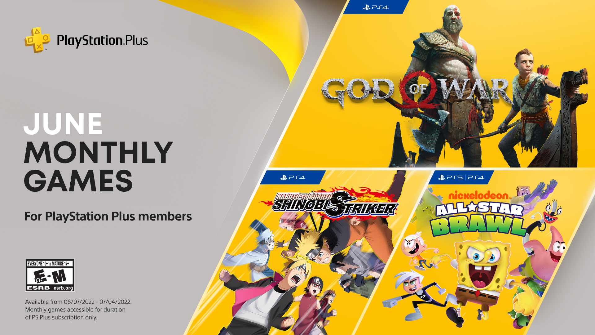 PlayStation Twitter: "Your PlayStation Plus Monthly Games for June: 🪓 God of War 🥷 to Boruto: Shinobi Striker 🧽 Nickelodeon All-Star Brawl Full details: https://t.co/sdBzX1Qxbi" / Twitter