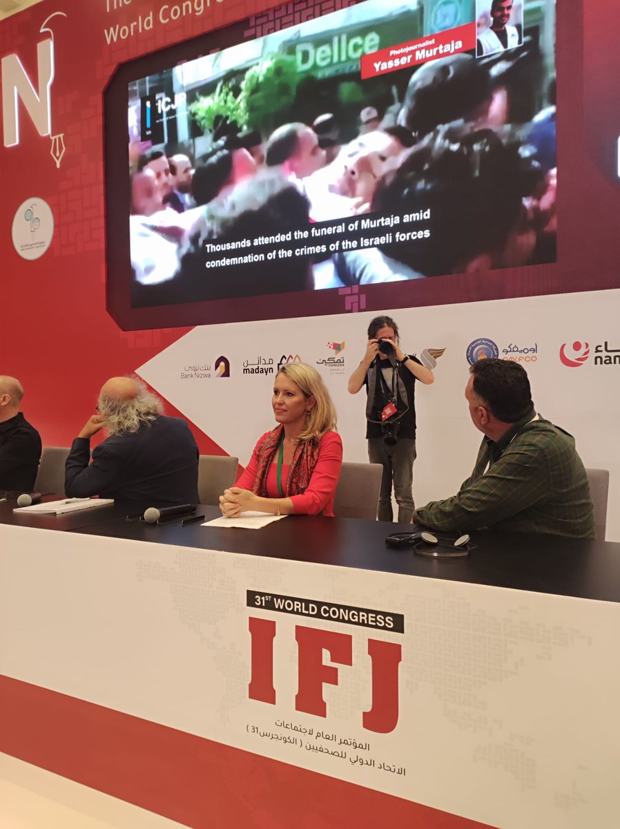 IFJGlobal's tweet photo. #IFJCongress2022 We filed a complaint in April regarding 4 cases and the bombing of towers in Gaza. We alledge that Israeli officials have committed war crimes. The ICC is the impartial authority to investigate these cases @suigenerisjen @IFJ_AR https://t.co/NUfg12QlAS