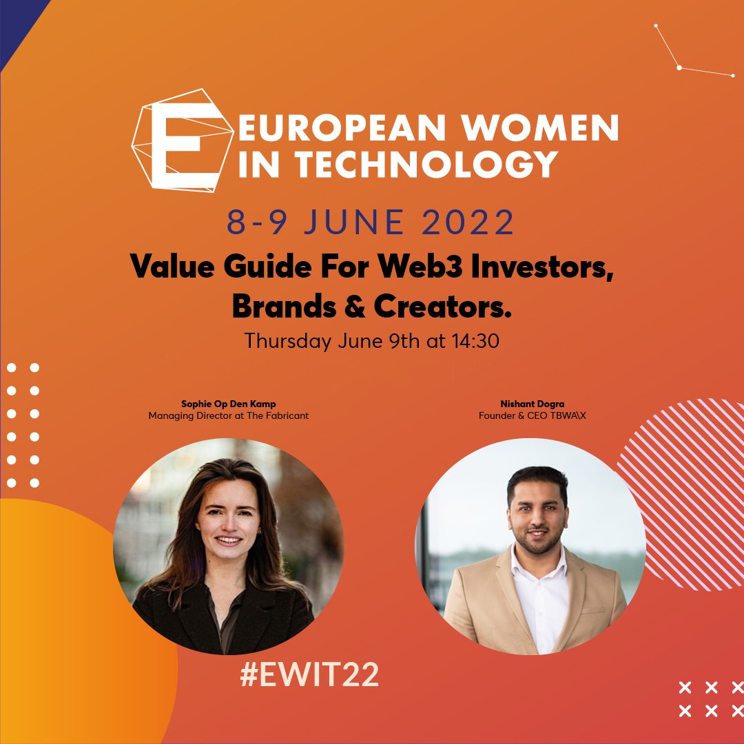 TBWANEBOKO's tweet photo. On this year's European Women in Technology, TBWA\X CEO Nishant Dogra will speak together with Sophie Op Den Kamp (The Fabricant) about the value of Web3 for Investors, Brands &amp; Creators. 🚀

Make sure to join us, see link for tickets: https://t.co/p2D0GMSPl0 🔍 https://t.co/x6TwpHhNur