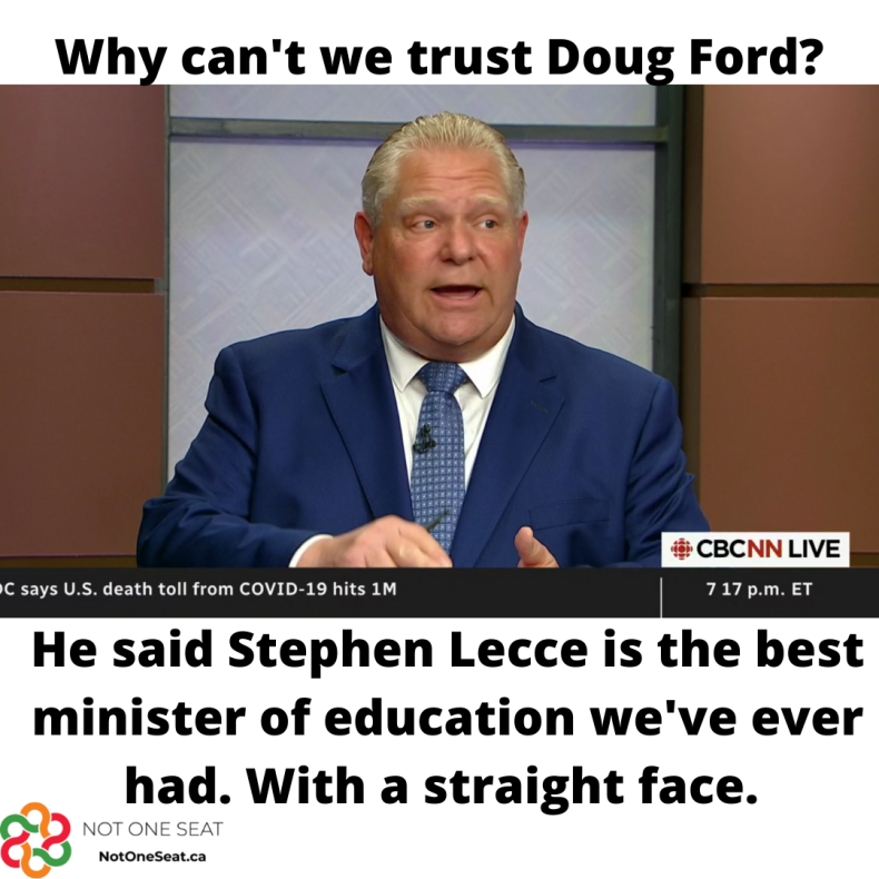 notoneseat's tweet photo. Ford thinks Stephen Lecce is the greatest. Lecce, who brought us more online school, bigger classes, fewer support staff, and wants to make Ontario's world-class public education more like Arkansas. 

#VoteFordOutJune2 Find your #UnityCandidate at https://t.co/iH0B5fNRbf https://t.co/nEU6mO7lnf