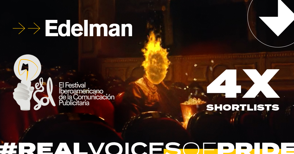 Edelman_Spain's tweet photo. Seguimos con todo. Edelman tiene 4 shortlists en @ElSolFestival con la campaña #RealVoicesOfPride para la @FELGTBI
#FingersCrossed #TrustMakers #Edelman #EdelProud #ElSol https://t.co/fU6ouAYcTc