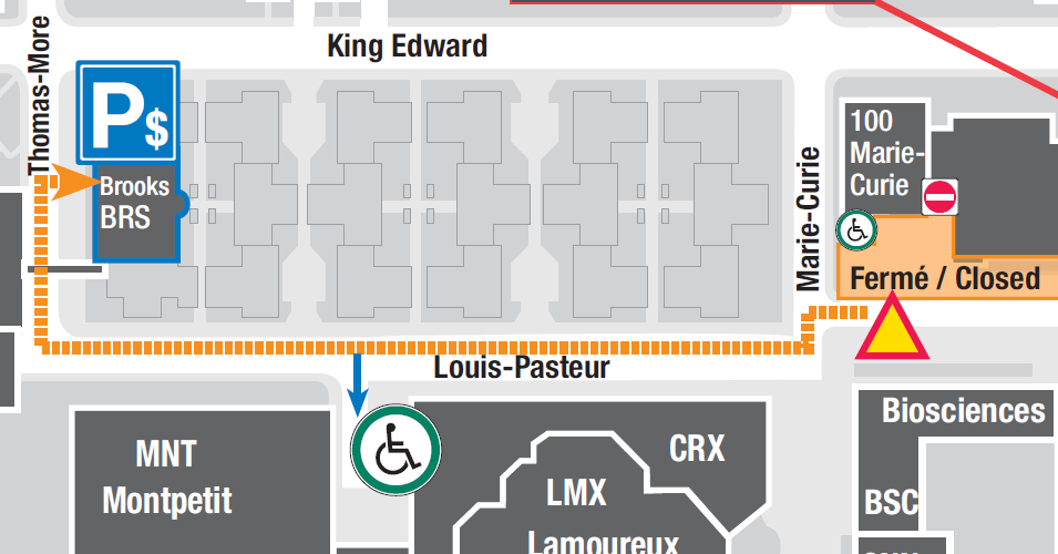 uOaccessible's tweet photo. Projet de revitalisation de la rue Louis-Pasteur : les lots de stationnement au 100, Marie-Curie et au 141 Louis-Pasteur seront fermés jusqu'au 30 septembre. Veuillez utiliser le stationnement accessible au Carrefour des apprentissages (CRX), situé au 100, Louis-Pasteur. https://t.co/0aZD9j02te