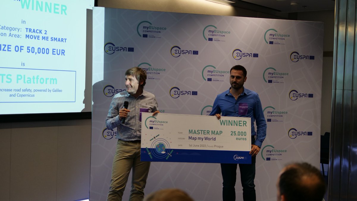 EU4Space's tweet image. #MasterMap, a solution for automatic mapping of road status for maintenance optimization, is the winner of the &quot;Surveying Solutions to shape the future of geomatics&quot; area from #myEUspace Track 1!

Well done, congratulations!