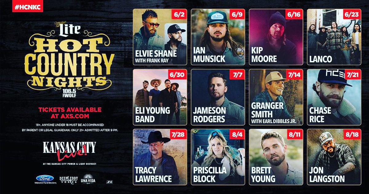 TOMORROW NIGHT!!!!! 
We are so excited to kick off another summer of <a href="/MillerLite/">Miller Lite</a> #HCNKC 🤠🍻
#KansasCity #CountryMusic 
<a href="/KCLiveBlock/">Kansas City Live!</a> <a href="/KCPLDistrict/">KCPLDistrict</a> <a href="/MidwestFord/">Midwest Ford Dealers</a> <a href="/PBRBigSkyKC/">PBR Big Sky KC</a> <a href="/csbev/">Central States</a> #ItsMillerTime 
<a href="/elvieshanemusic/">Elvie Shane</a> <a href="/FrankRayMusic/">Frank Ray</a>