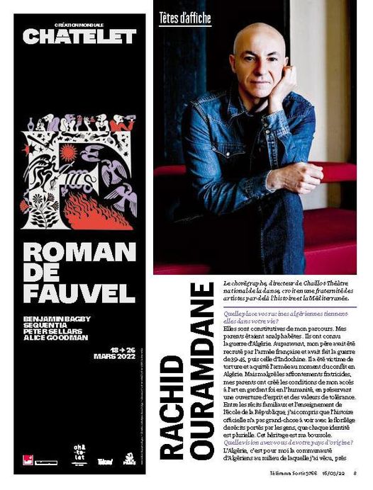 [PUBLI ] Print dans le dernier Télérama du 16/03/22. Portrait de Rachid Ouramdan, chorégraphe et nouveau directeur du Théâtre National de Chaillot. Benjamin Mengelle / Hans Lucas #hanslucas #presse #theatrenationaldechaillot #rachidouramdan