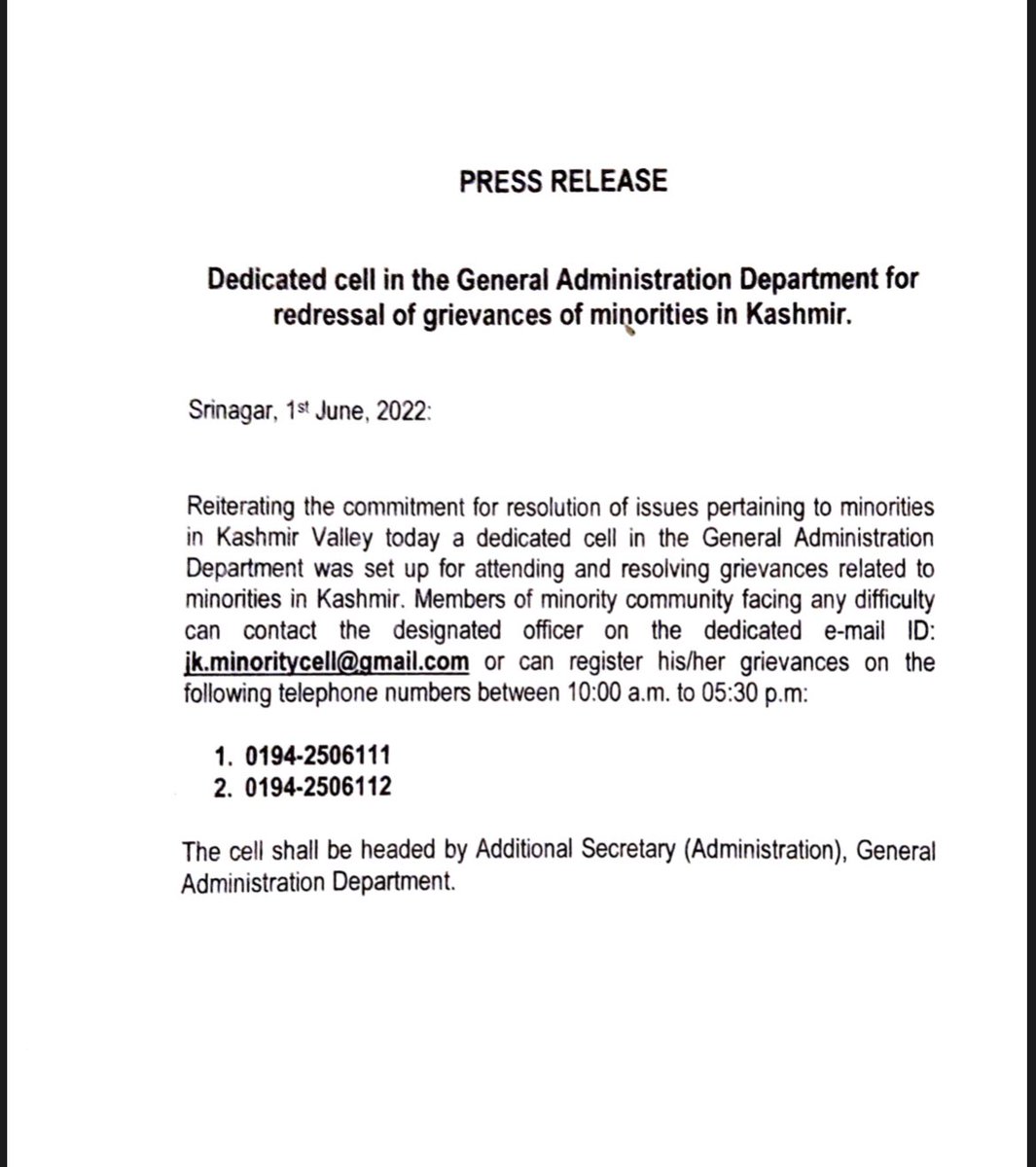 Anyone from minority community in Kashmir who wants to post a grievance Kindly take note. Thanks.
