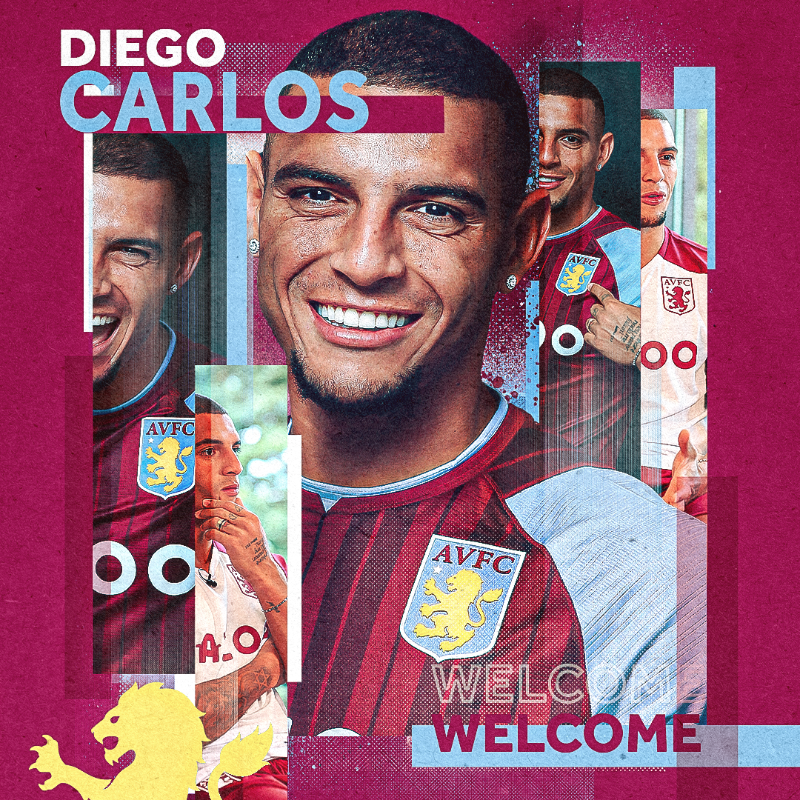 AVFCOfficial's tweet photo. Aston Villa is delighted to confirm the transfer of Diego Carlos from Sevilla FC for an undisclosed fee! ✅