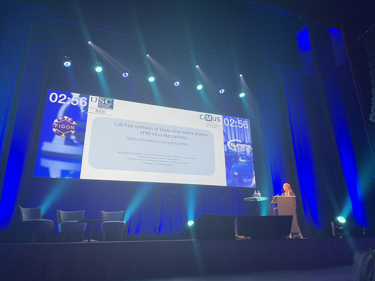 nanoCIMUS's tweet photo. Sara Gutiérrez @nanoCIMUS presents his work on cell-free synthesis of virus-like particles at @eufeps 2022 meeting https://t.co/LUqtpce0UL