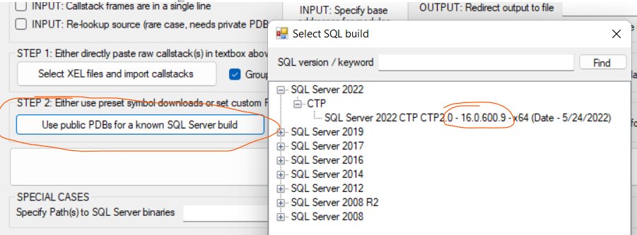 arvisam's tweet photo. 2/2 In addition, the #SQLCallStackResolver UI also makes it easy to select the #SQLServer2022 build for analysis (screenshot below).
For manual symbol download you can always get to the Wiki for the same (link mentioned within https://t.co/YGTron2HMV
#sqlserver https://t.co/D2xmnnWrWo