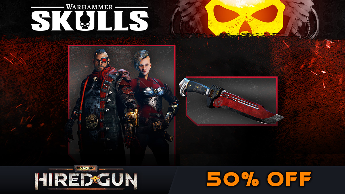 To celebrate the Skull Throne Event, the Spire Noble free skin is now available!

Talk to the Barmaid in Martyr's End to unlock your new outfit! 

Get Necromunda: Hired Gun, now 50% off: store.steampowered.com/app/1222370/Ne…