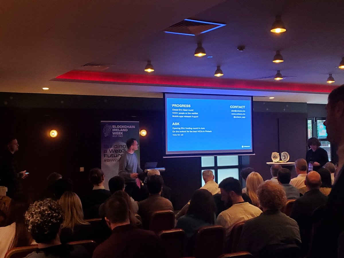 Bitcoin_Ireland's tweet photo. Successful Day 2 of #BlockchainIrelandWeek
Great to see such a huge turn out to every speaking event with the room at capacity for the whole day.Our co-founder @BitcoveJames was part of the first panel of the day discussing how Ireland could become the blockchain hub of Europe https://t.co/3A4qAIOwzw