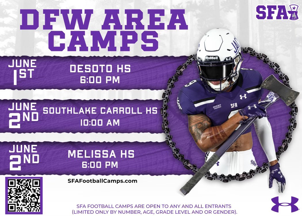 SFA camp today! @CoachCohrs @Coach_Nikk2 <a href="/coachcismith/">Chris Smith</a> <a href="/SangerIndianFB/">Sanger Indian Football</a> <a href="/bryce_starlin/">Bryce Starlin</a>