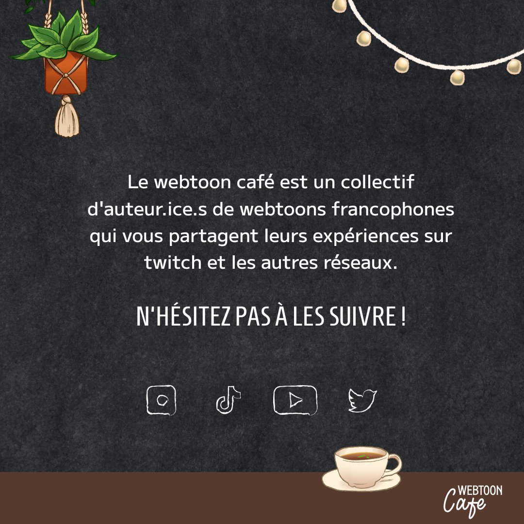 WebtoonCafe's tweet photo. Le Webtoon Café, qu'est-ce que c'est ?  

On répond enfin à cette question ! Alors installez-vous vous confortablement, il y a pleins de choses incroyables à venir ! ☕

#webtoon #webtoonartist #webtoontip https://t.co/6r839yKopV