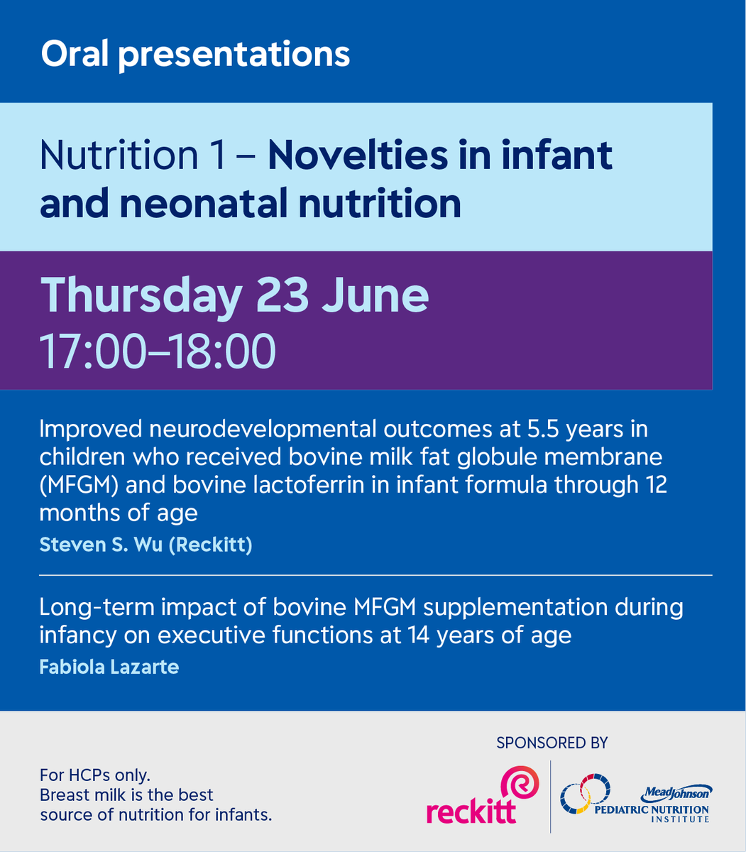 MJPNI_Global's tweet photo. Join us at #ESPGHAN22 where we will be presenting the latest clinical results on the long-term neurodevelopmental effects of milk fat globule membrane for children, building on 7 decades of research into #MFGM and its components. Register: https://t.co/HXxbsF0rde 

For HCPs only. https://t.co/7BwrozXWKg