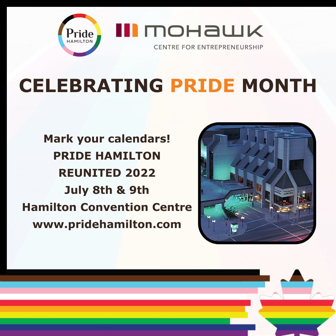Centre for Entrepreneurship at Mohawk College (@mohawkcfe) on Twitter photo June is Pride Month! Mark your calendars: Pride Hamilton will be returning to an in-person event this year. The celebration will take place at the Hamilton Convention Centre. There will be tons of vendors, entertainment & more! Follow <a href="/HamiltonPride/">Pride Hamilton</a> for more info. #pridemonth June is Pride Month! Mark your calendars: Pride Hamilton will be returning to an in-person event this year. The celebration will take place at the Hamilton Convention Centre. There will be tons of vendors, entertainment & more! Follow <a href="/HamiltonPride/">Pride Hamilton</a> for more info. #pridemonth