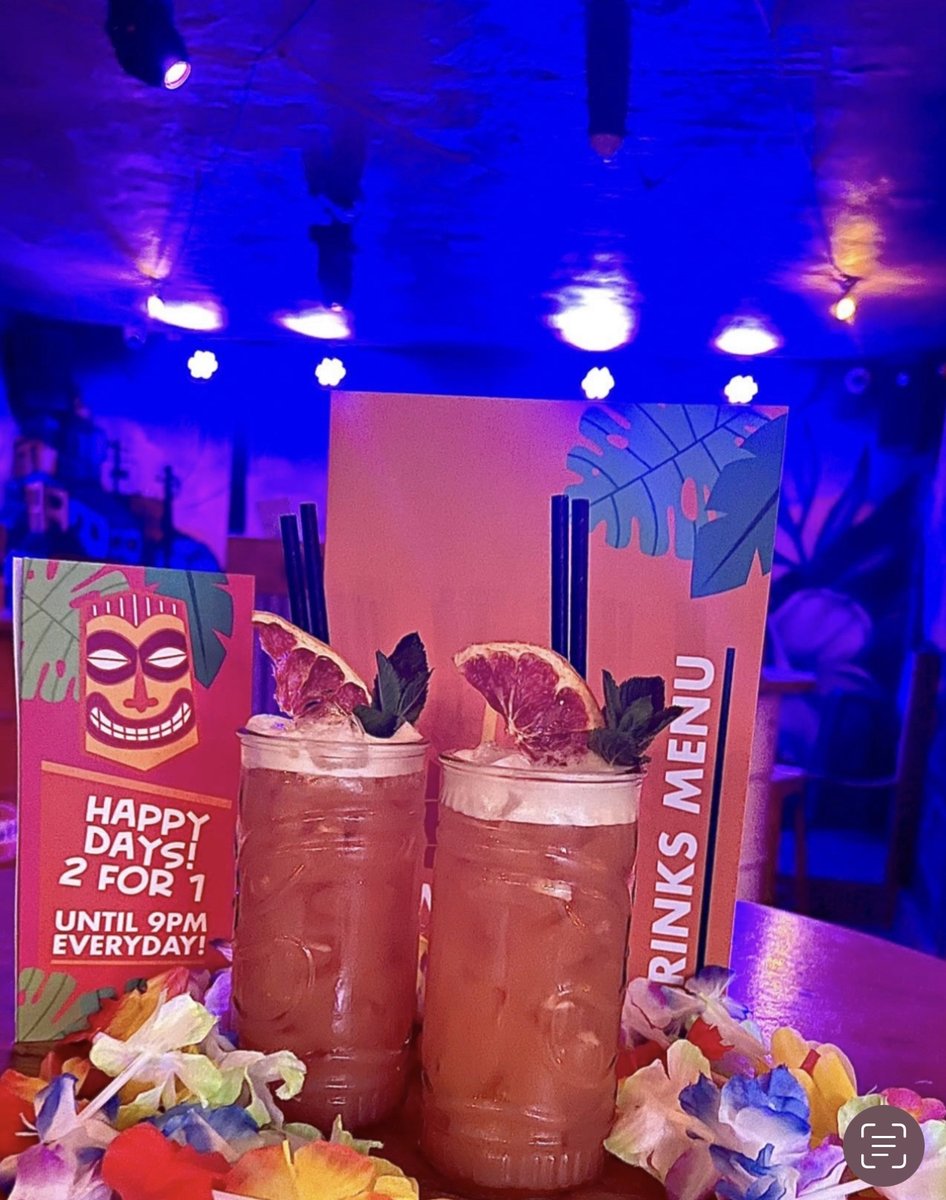 Wear your brightest clothes 
Pop your shades on 😎 and order yourself a 2-4-1 refreshing #tiki #Cocktail 🍹 
Then pretend you are abroad at our #tropical #beach bar 🏖 🌺 

2-4-1 is available until 9pm every day ☀️