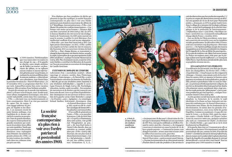 [PUBLI] 
 PRINT - L'Obs
Image extraite d'une manifestation étudiante de mars dernier contre le réchauffement climatique pour ouvrir le dossier spécial 3000ème numéro de L'Obs du 21 avril 2022.
Benjamin Mengelle / Hans Lucas
#hanslucas #presse