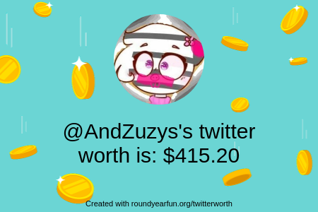 AndZuzys's tweet photo. My Twitter worth is: $415.20

Find yours with https://t.co/tMJWcHILqi

⠀ https://t.co/Df4sOVWNPK
