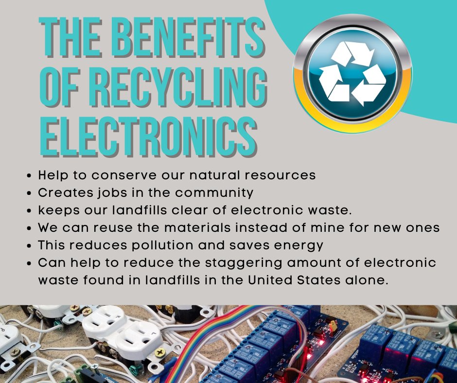 ComputerRecycl9's tweet image. The benefits of recycling electronics are numerous. Not only does it help to conserve our natural resources, but it also creates jobs in the community and keeps our landfills clear of electronic waste. #ComputerRecycling #Ewaste #Environment