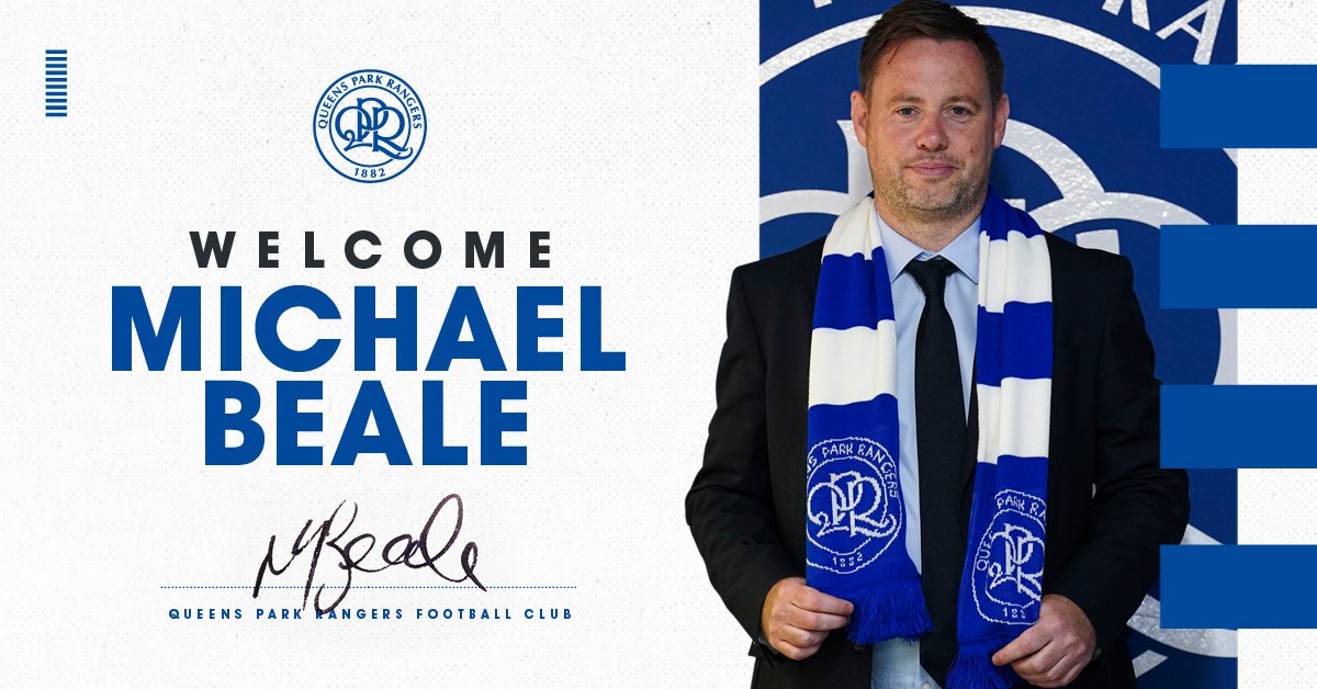 QPR's tweet photo. 🤩 𝗕𝗲𝗮𝗹𝗲 𝗿𝗲𝘃𝗲𝗮𝗹𝗲𝗱. 

Our new head coach, @MichaelBeale! 👔

#QPR | #BealeRevealed