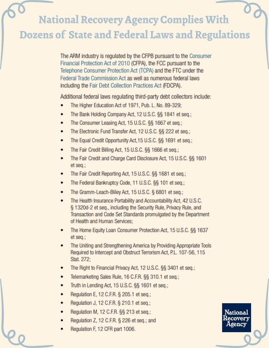 A look inside each law and regulation we comply with 
#AResponsibleRevenueRecoveryCompany