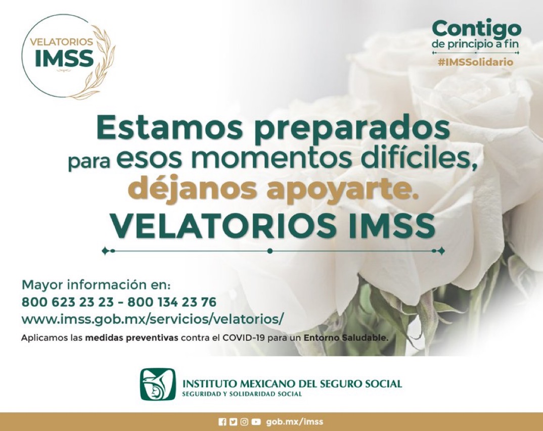 Tu_IMSS_CDMXSur's tweet photo. Conoce los servicios que ofrecen los #VelatoriosIMSS a derechohabientes y público en general:
☎️ 800 623 23 23 y 800 134 23 76
Contigo de principio a fin. https://t.co/SbKyX9XkNl