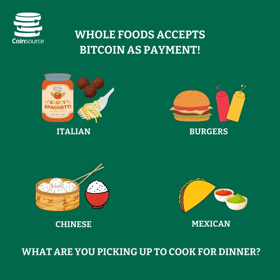 Comment below what you're picking up from <a href="/WholeFoods/">Whole Foods Market</a> with your #bitcoin for dinner tonight! 🍽️