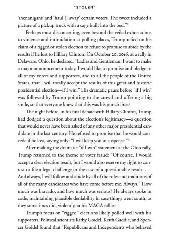 rickhasen's tweet photo. And here is my description from my 2020 book, #ElectionMeltdown, of Trump claiming in the 2016 election that there would be fraud committed in urban areas with lots of people of color. Lots of racist innuendo: https://t.co/b6nxhA4mcy