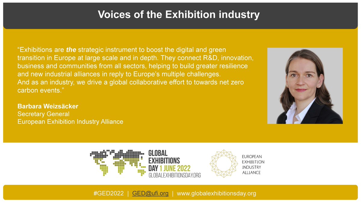 R&amp;D, innovations, deals, business, growth, trust, networks, communities and just great face2face meetings? Exhibitions, trade fairs and business events are the key instruments to implement change at large scale and fast!
Happy Global Exhibitions Day!
#GED2022 #EMECA #UFI #EEIA