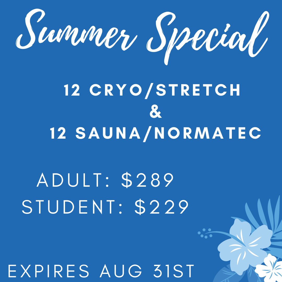 Not ready to become a member, but love our recovery services? 
Stop by and purchase a summer package today! 

*expires August 31st